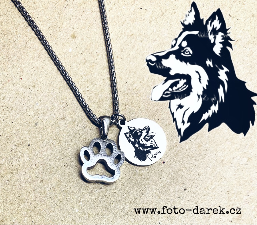 Ocelový přívěšek kolečko + tlapka + řetízek + dárková krabička