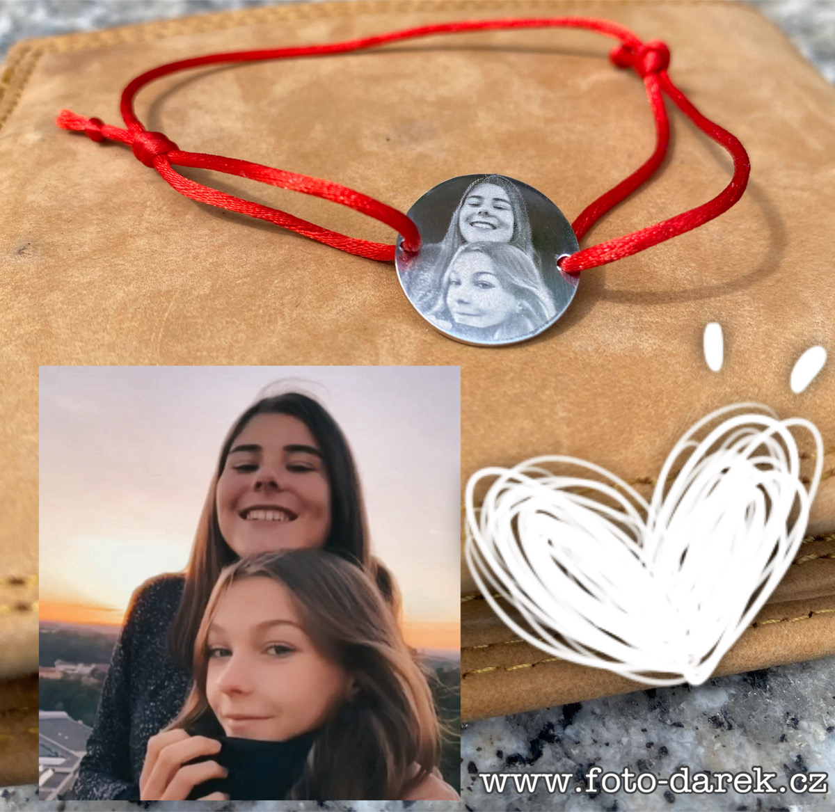 Šňůrkový náramek kolečko s fotkou / Chirurgická ocel