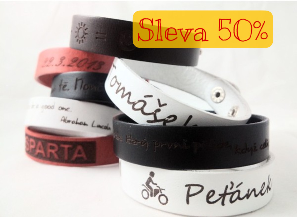 50% Sleva na druhý náramek s vlastním textem z pravé kůže
