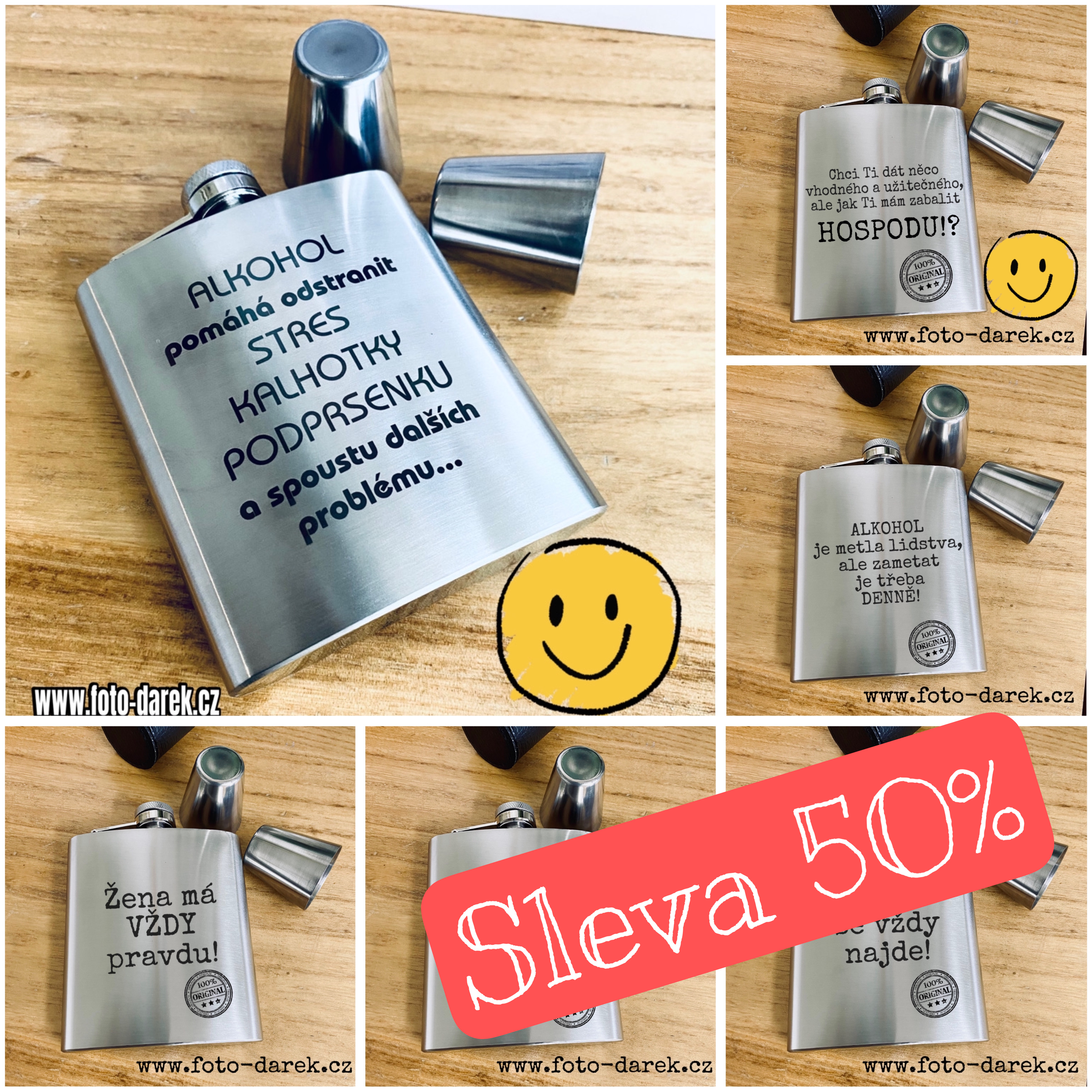 50% sleva na druhou nerezovou placatku s vtipným textem.