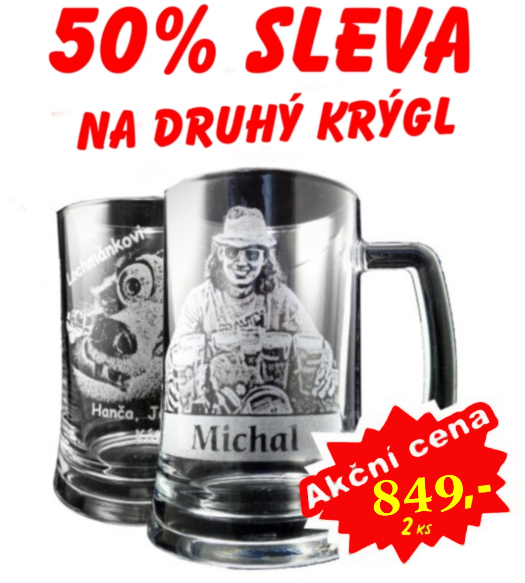 AKCE! Druhý za polovic! Dva skleněné 500ml krýgly se slevou