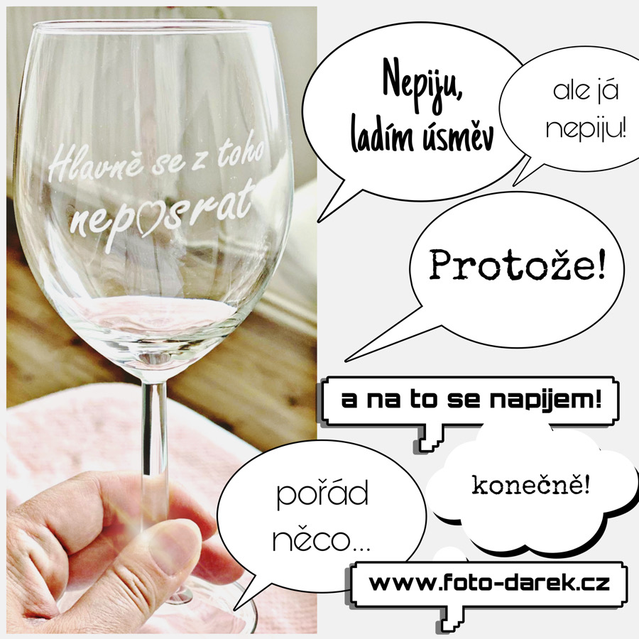 Vinná sklenička s vtipným textem